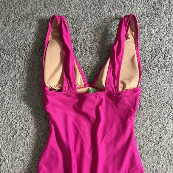 NEW J. Crew ruched V-neck one-piece swimsuit padded fuschia pink $118 womens 2 6 - Picture 6 of 7